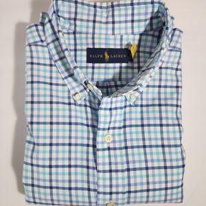 RALPH LAUREN Men's Big & Tall Blue & White L/S Button Up Shirt XLT